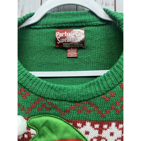 Party Sweater Dec 25th Christmas Fireplace Detachable Stocking Pullover Mens L - Picture 4 of 8